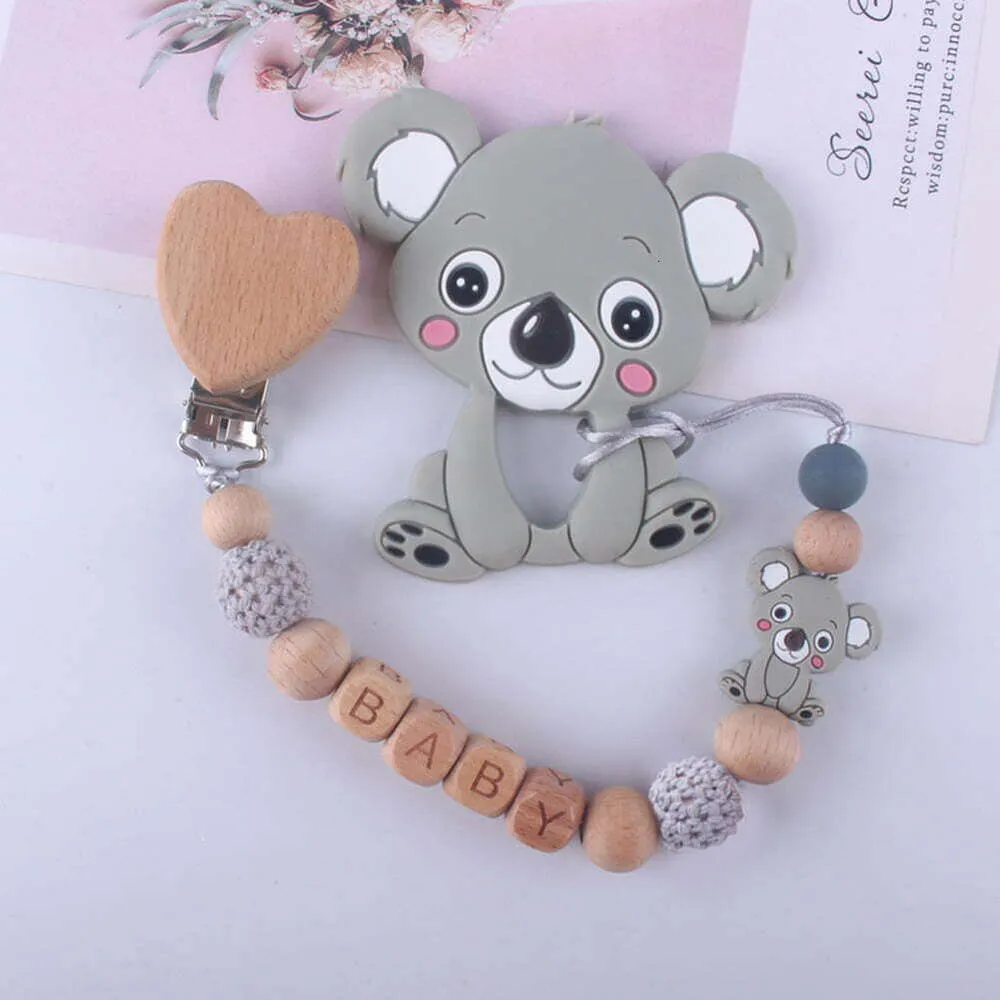 Dentição soothie binky titular clipes para meninos registro do bebê chuveiro presentes de madeira coala contas de silicone mordedor chupeta clipe