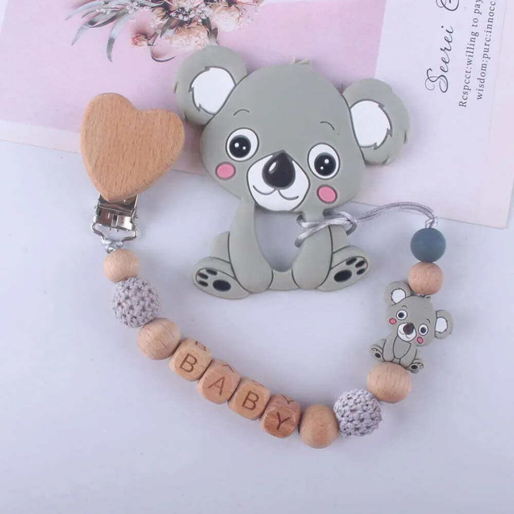 Ludlz Clips de dentition Soothie Binky pour garçons et filles, cadeaux de fête prénatale, Koala en bois, perles en silicone, anneau de dentition, sucette