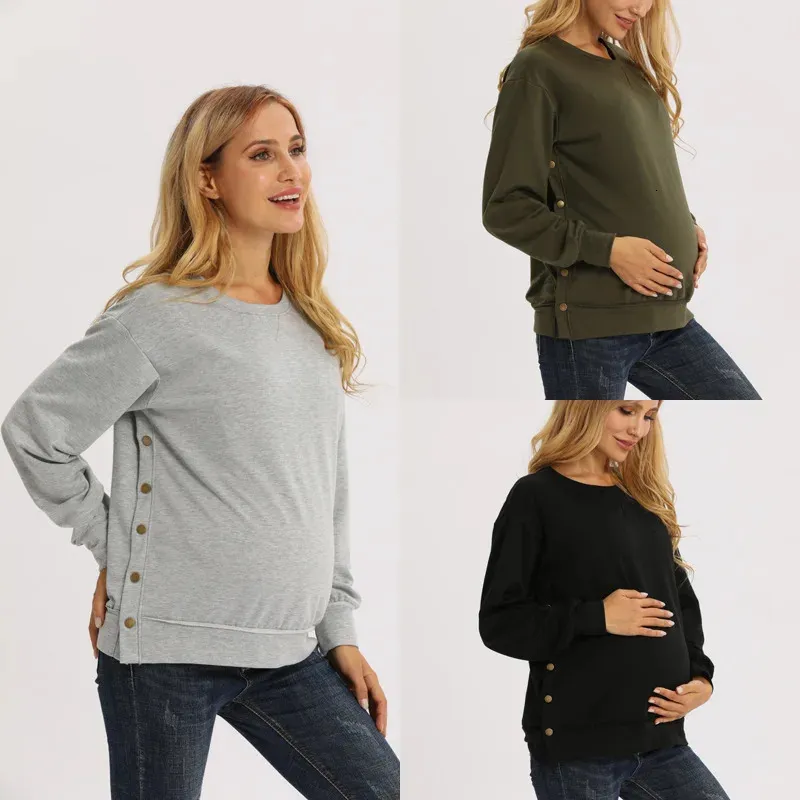 ملابس الأمومة Premama Long Sleeve Blouse Fall Winter Winter Women Women Solid Oneck Sweater Shirt بعد الولادة Pullover Top 240111