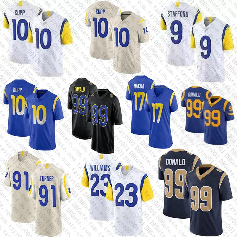 Partihandel 9 Matthew Stafford 17 Puka Nacua 10 Cooper Kupp Custom Football Jerseys Aaron Donald Kyren Williams Kobie Turner Tyler Higbee Royce Freeman Tutu Atwell Byr