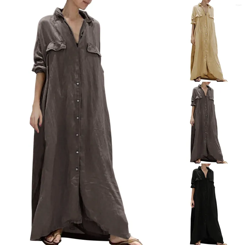 Robes décontractées 2024 été automne chemise robe de base coton bouton col long haut couleur unie manches courtes tempérament