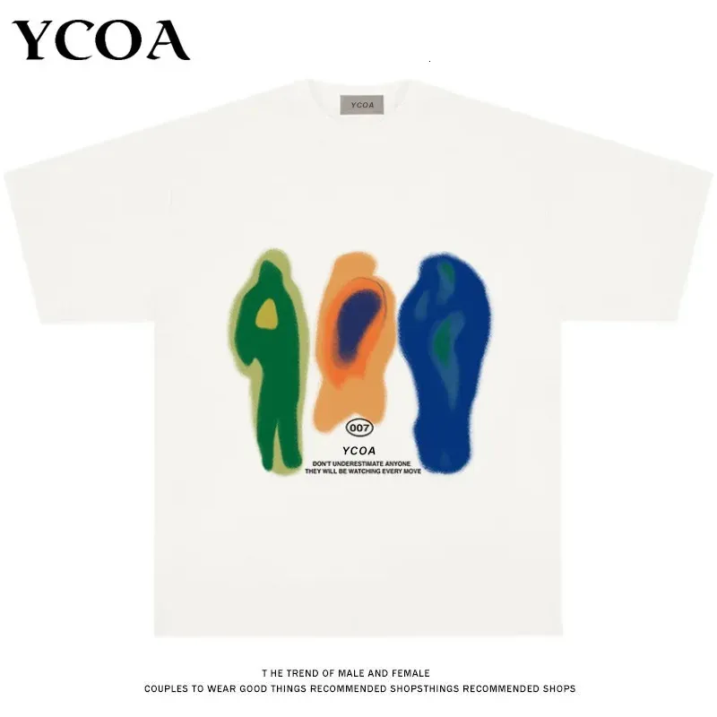 Мужская футболка из хлопка большого размера с летним принтом YCOA Graphic Harajuku Хип-Хоп Свободные топы Футболки Корейская мода Y2k Эстетическая одежда 240112
