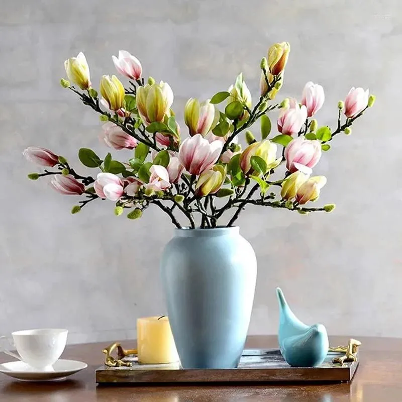 Simulation de fleurs décoratives Magnolia, décoration blanche pour la maison, le salon, la Table à manger, fourniture de décoration de mariage