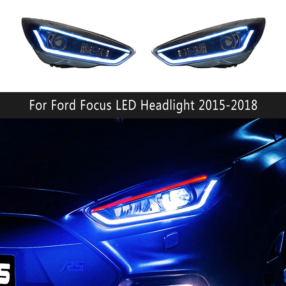 För Ford Focus LED-strålkastarmontering 15-18 Biltillbehör Huvudlampa DRL DAGTIME Running Light Streamer Turn Signal Indicator