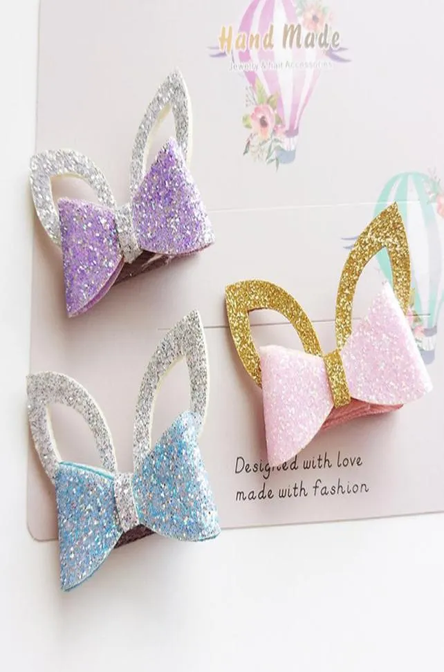 24pclot Glitter Feutre Or En Cuir Bébé Filles Pince À Cheveux Argent Oreilles De Lapin Barrette À Cheveux Mignon Animal Princesse Cravates Cheveux Hairband8919960