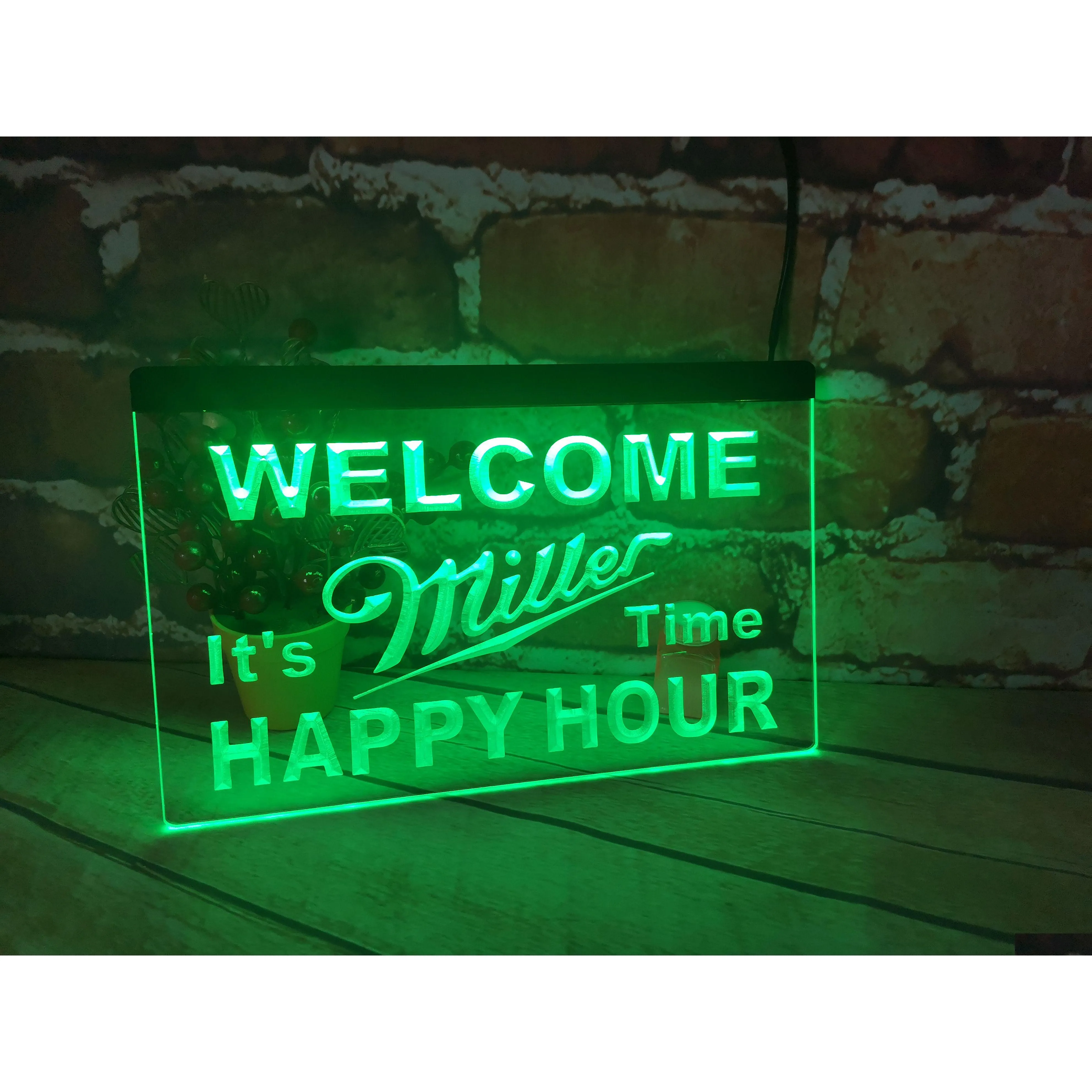 LED Neon Sign B28 Välkommen Miller Time Happy Hour 2 Size Bar SignHome Decor Shop Hantverk släpp leveranslampor Belysning Holiday DH8BW