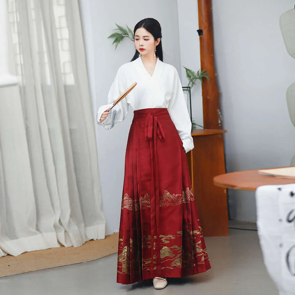 New Original Featured personality party dressMing Dynasty Horse Face Skirt Hanfu Female Han Element Chinese Style Daily Hundred Pleated Long Skirt 646