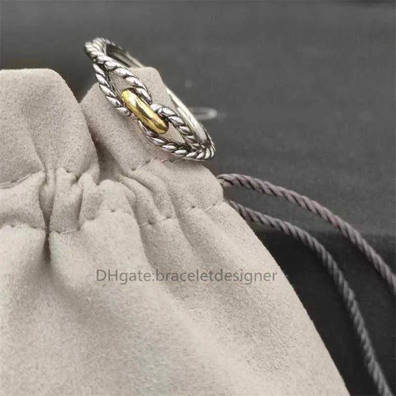 Luksus kablowy w obrączce designerka Pierścienia klamry drobne srebrne 925 Plane 18 -krotnie żółte złoto z pierścieniami Pav Diamonds inaj