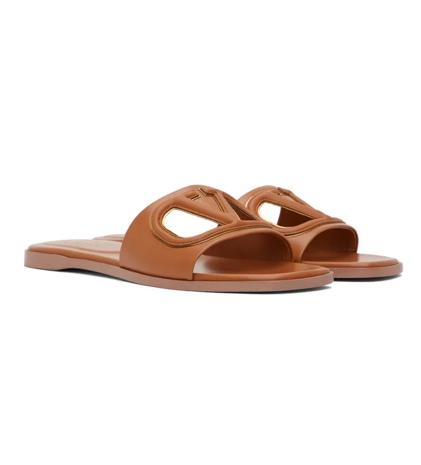 Everyday Summer Wear V-Cutout Sandals Shoes Women Laminerade Nappa Leather Slide Flats Lady Slip On Slipper Footwear Elegant Casual Walking EU35-43