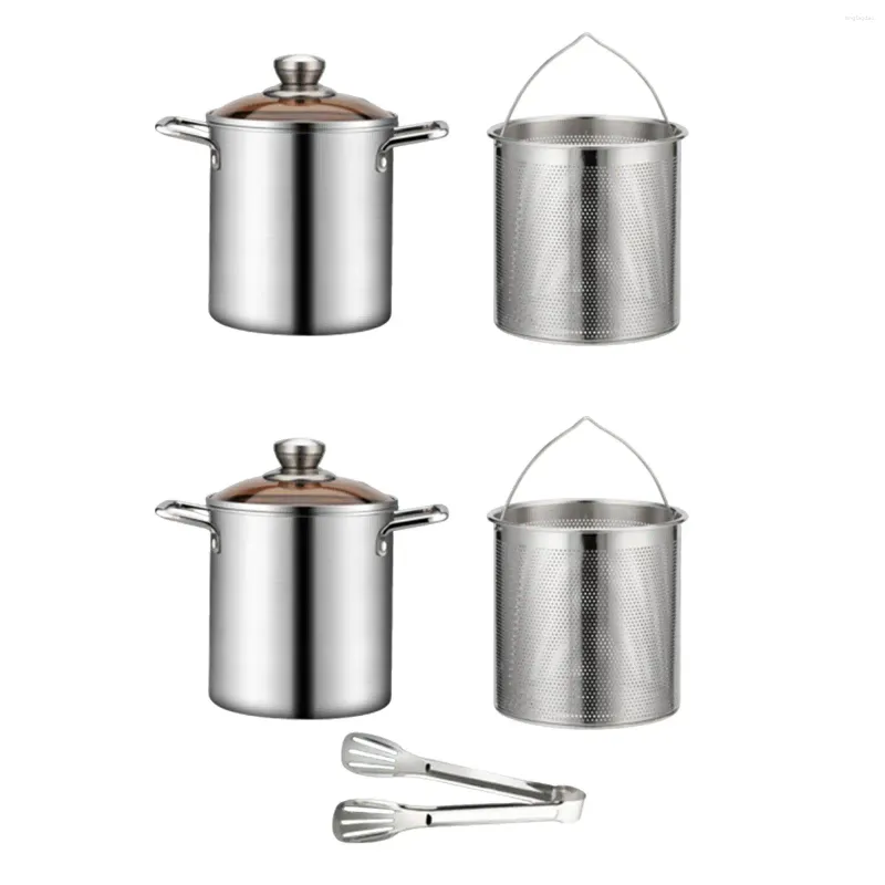 Sartenes Olla de acero inoxidable con cesta, utensilios de cocina para hervir, multiusos, universal, para freír, sopa, cocinar