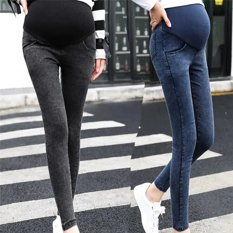Maternity Pregnancy Skinny Trousers Jeans Pants Elastic Pregnant Womens Feet Stomach Lift Stretch Denim 240111