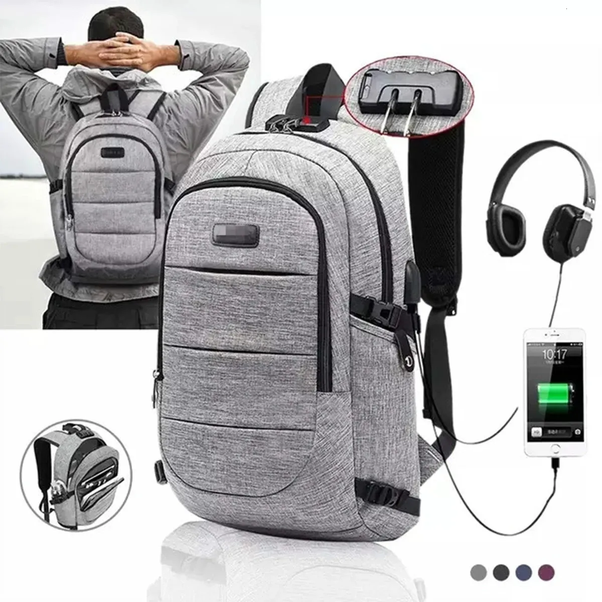 Large Capacity Password Backpack Men's Backpack 15.6-inch Computer Backpack Can be Connected to The USB Interface for Charging 240112