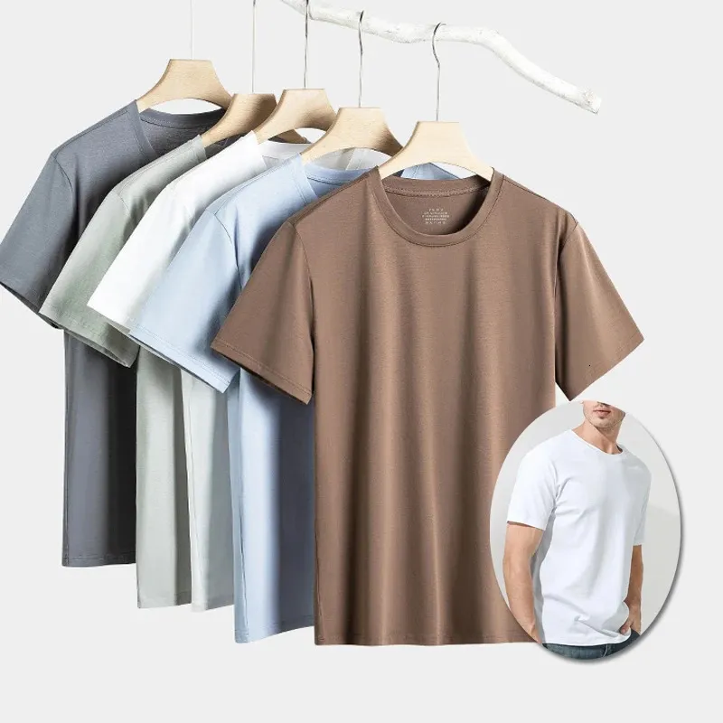 T-shirt en coton mercerisé Pima pour hommes, manches courtes, sans étiquette, col rond, de base, blanc, uni, marque de Fitness, 240112