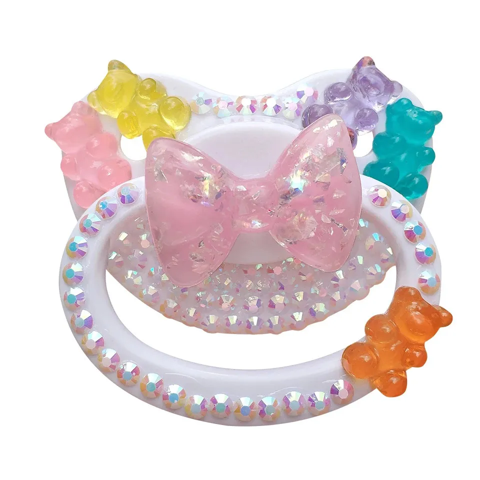 Sucette pour bébé adulte couleur arc-en-ciel ddlg, tétine factice en Silicone, tétine DDLG, mignon ours bijou fait à la main 240111