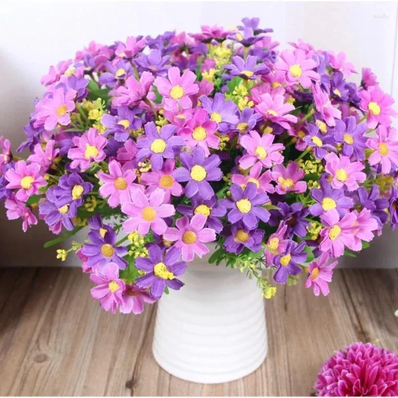 Bouquet de petites marguerites artificielles en soie, fausses fleurs décoratives, Simulation de fleurs violettes et blanches, décoration florale pour la maison