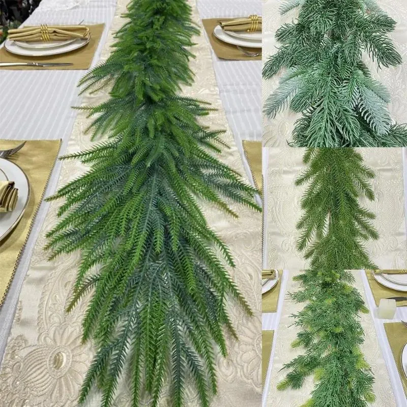 Fiori decorativi 2024 Ghirlanda natalizia Pino Norfolk Ghirlanda artificiale verde finto Runner da tavolo rustico Decorazione per mantello interno