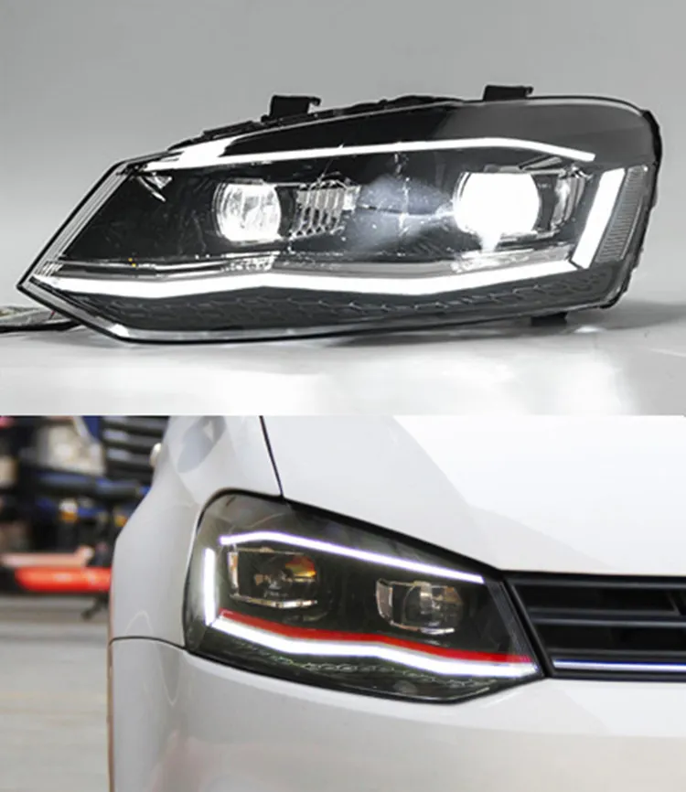 Faro anteriore a LED per VW Polo 2011-2018 Indicatore di direzione diurno Faro abbagliante Lente del proiettore