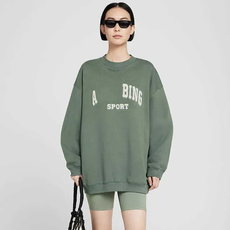ファッションカジュアルアブビングタイラーデザイナースウェットシャツ文字刺繍ラウンドネックプルオーバー女性のための緑のゆるいセーター