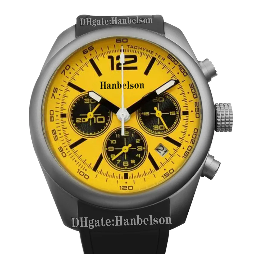 Sport gumowe męskie zegarek tytanowy szafir szklany kwarc ruch chronograf na rękę żółty czarny czarny zegar twarzy 44 mm