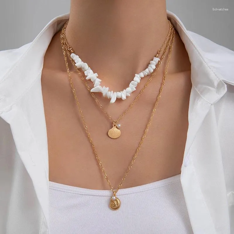 Pendant Necklaces Bohemia Shell Snail Layered Necklace For Women White Stone Beach Party Alloy Metal Ajustable Jewelry Collar 25216