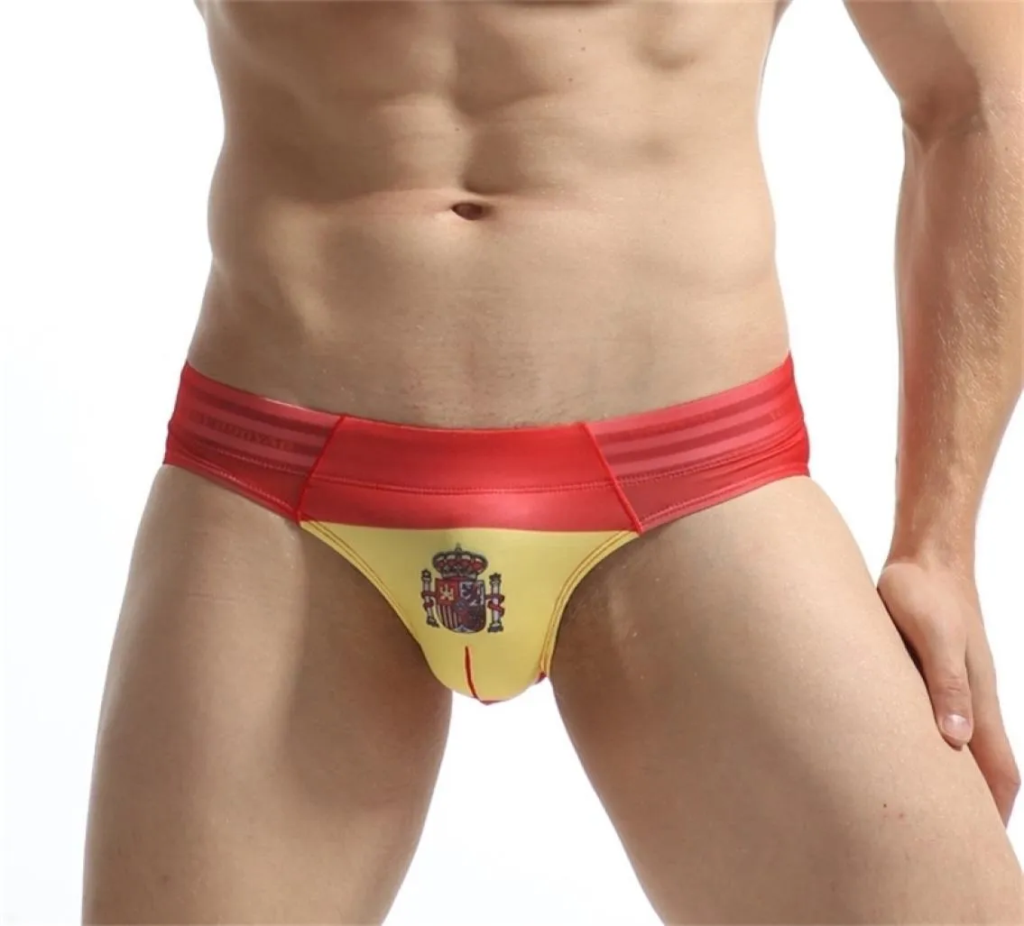 Primavera sexy uomo intimo Spagna bandiera stampa rosso e giallo slip bikini uomo cueca masculina homme mutandine slip per uomo 2011122721151