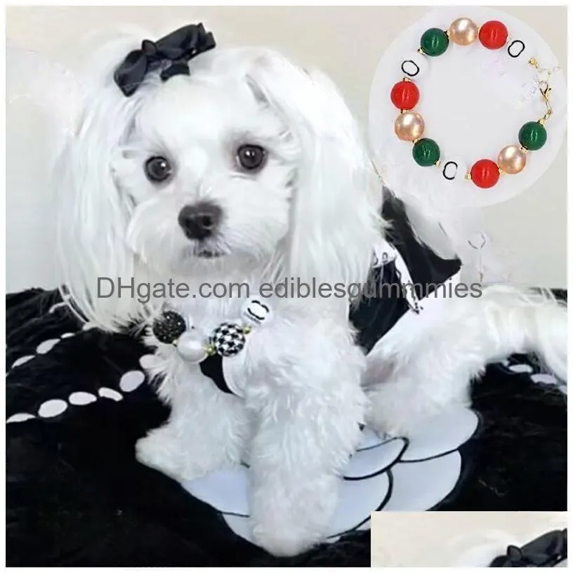 Luxury Bead Dog Collars Fashion Designer Halsband inomhus utomhus Schnauzer Persian Cat Teddy Drop Delivery DHGZC