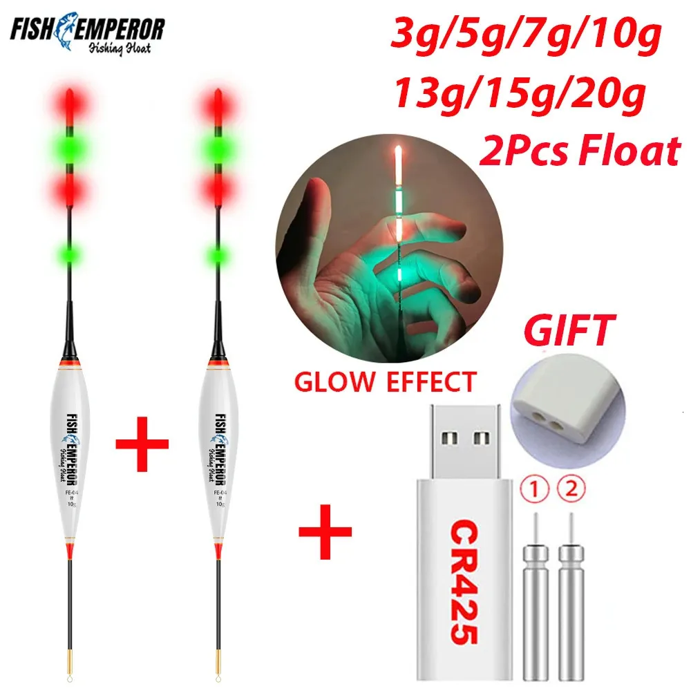 2 Stuks Visserijvlotter Set 3G/5G/7G/10G/13G/15G/20G Led Lichtgevende FloatCR425 Oplader Batterij Nachtvissen Karper Zomer 240112