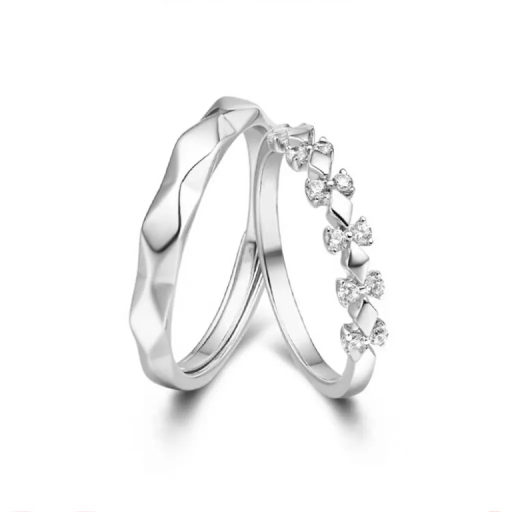 Bague de couple Mobius en argent sterling S925 avec diamant rose, niche de luxe réglable à la mode.