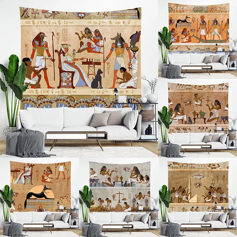 Ancient Egyptian Tapestry Retro Decoration for Bedroom Bohemian Home Ethnic Decor Living Room Wall Hanging Aesthetic Paintings 240111