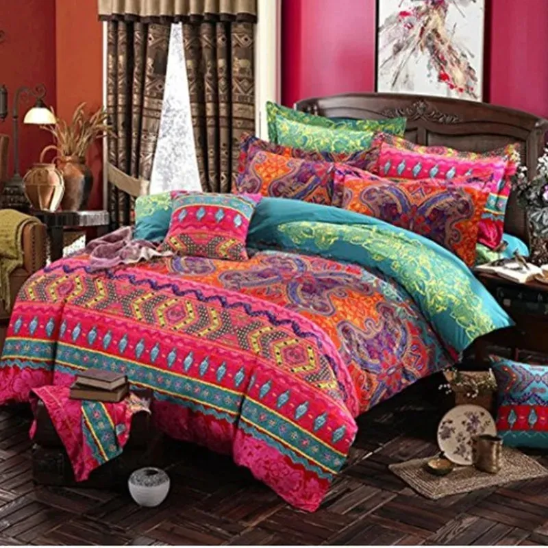 Bohemian 3D Comforter sängkläder sätter Mandala täcke omslaget Set Winter Bedlehoel Pillowcase Queen King Size Bedlinen Bedstrast 240112