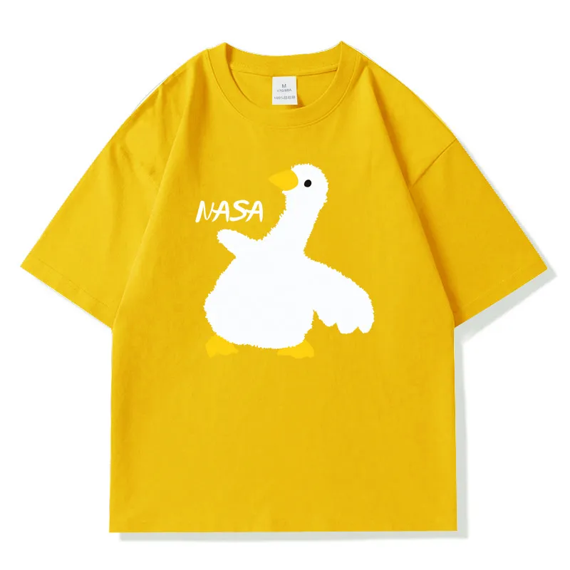 재미있는 Tshirt streetwear harajuku 자수 만화 푹신한 거위 오리 티셔츠 2024 힙합 캐주얼 면적 느슨한 티 셔츠 탑