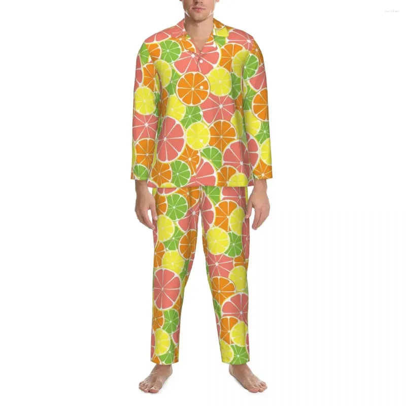 Men's Sleepwear Colorful Oranges Pajamas Set Spring Citrus Print Cute Night Couple 2 Piece Casual Oversize Nightwear Birthday Present