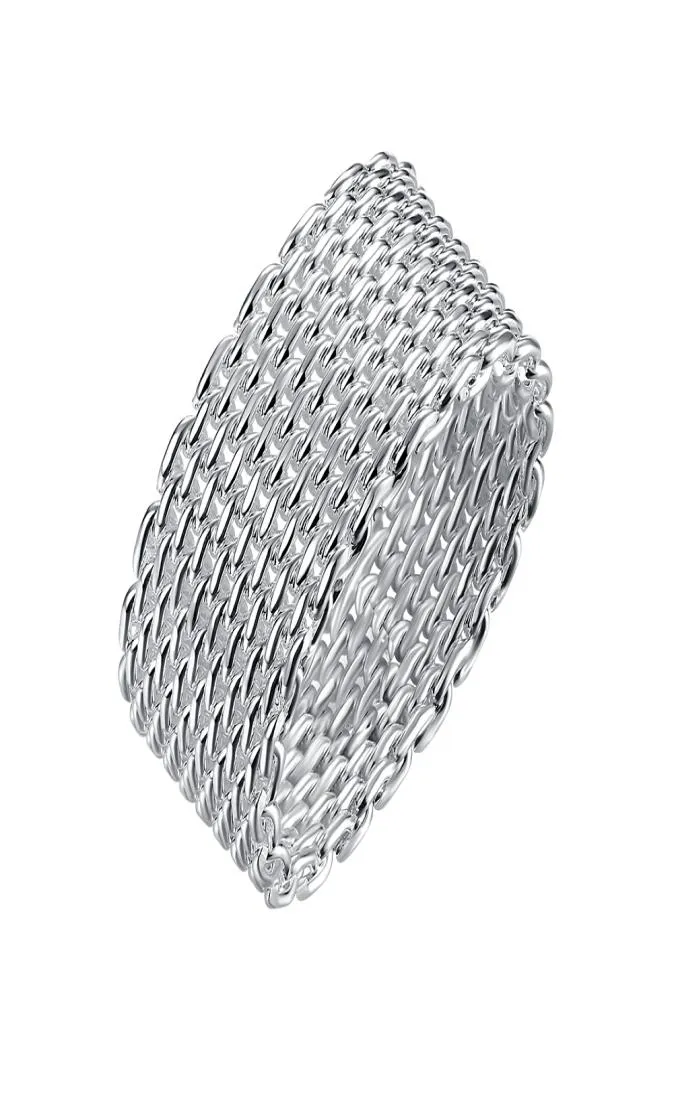 Stijlvolle bandringen verzilverd rond gevlochten patroon S925 zilveren platte ring trendy royale ontworpen sieraden vrouwelijke feestcadeaus P7846004