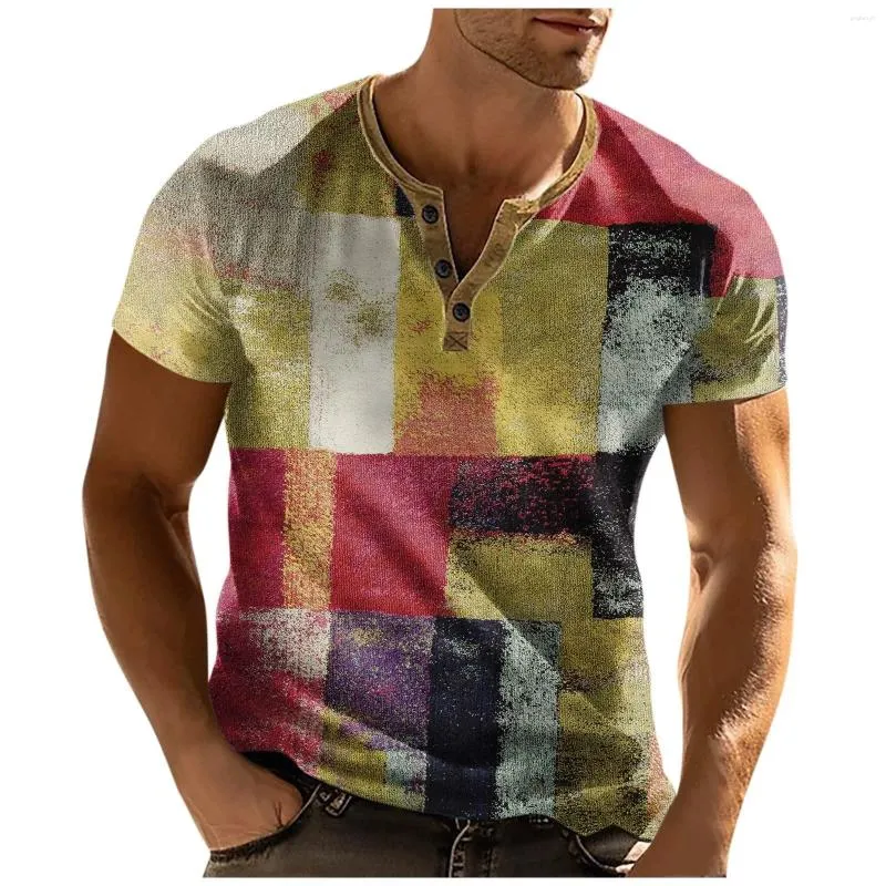 Men's T Shirts Abstract Art 3D Printed Casual Retro Street Clothing Button Up Fashion Short Sleeved T-shirt Tops Clothes