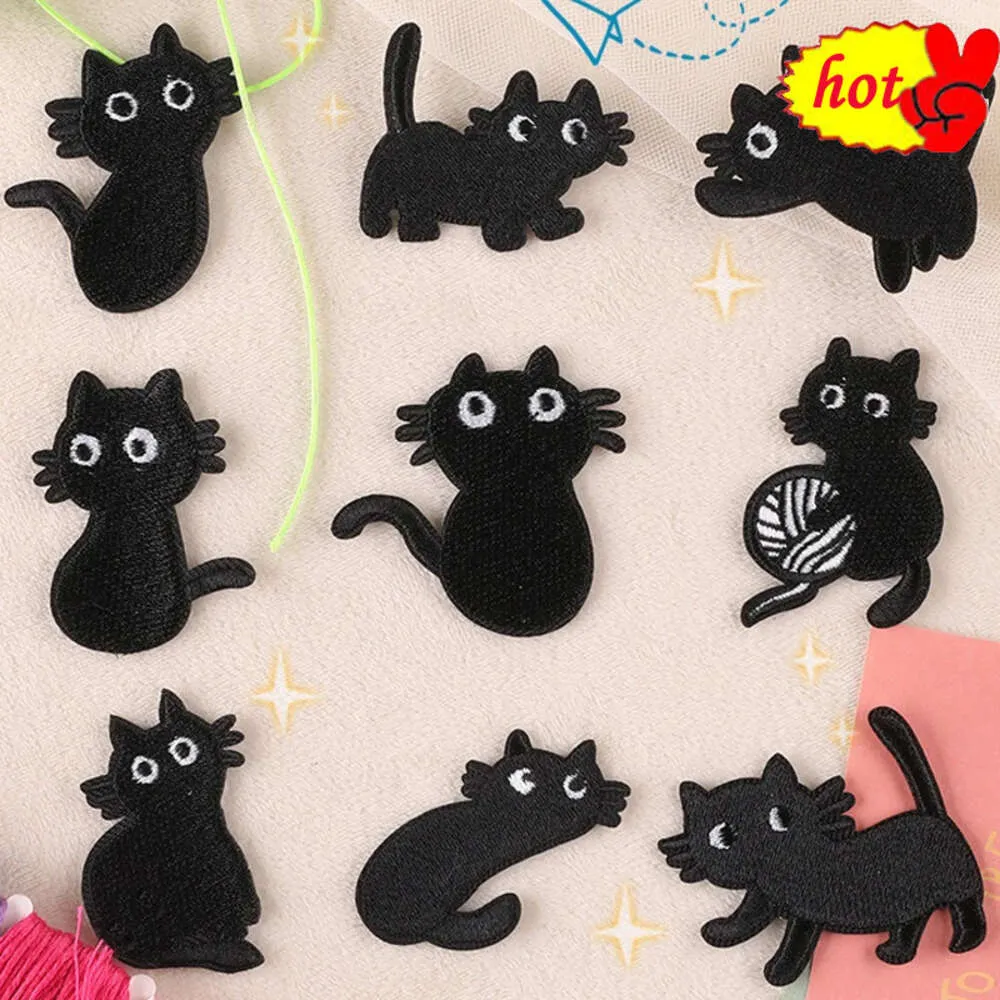 Haftowane łatki do ubrań Śliczne koty czarne żelazo na dzieciach szyć kratki para ropa infantil naszywki kurtka Bordado Mochila DIY
