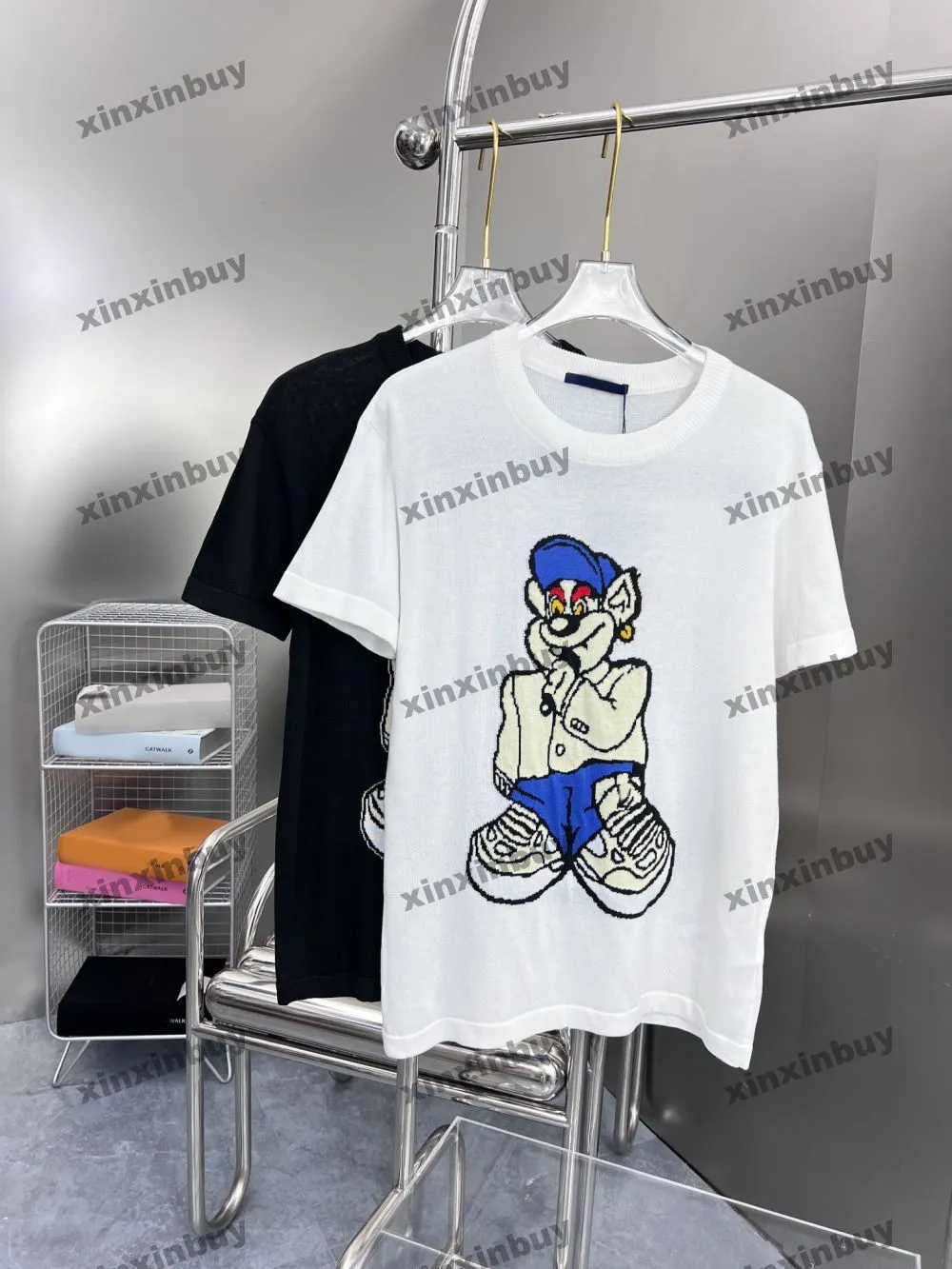 Xinxinbuy 2024 Men Designer Tee T Shirt Knitted Jacquard Bear 1854女性黒い黄色の赤いs-xl