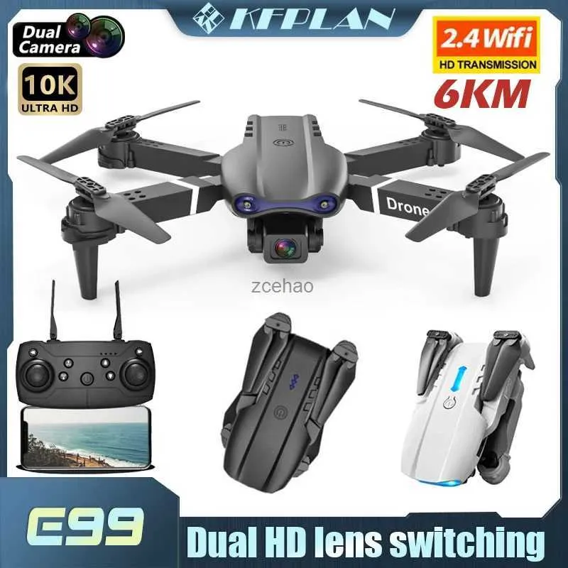 Drönare E99 Drone 10k Dual HD -linsfri växelbar Foldbar Professional Aerial Photography Headless Mode RC Children's Toys 6 km