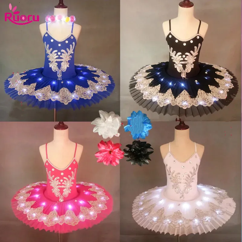 Ruoru Professional Led Light Swan Lake Ballet Led Tutu Girls Ballerina Dress Kids Ballet Dress Dancewear Stage Party Costumes 240111