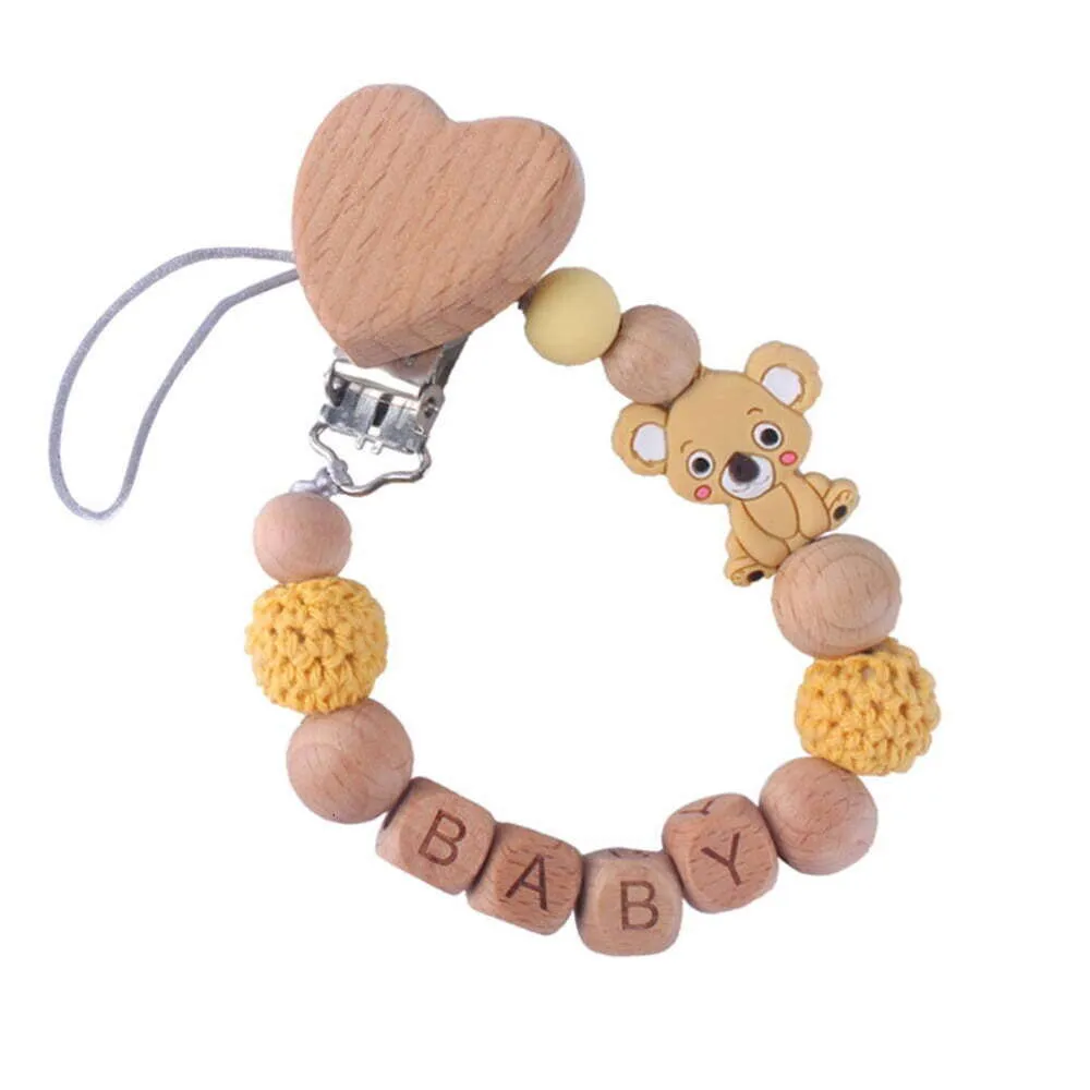 Ludlz التسنين مقاطع حامل Binky Soothie Binky للأولاد Girls Baby Registry Hompts Wooden Koala Silicone Beads teether