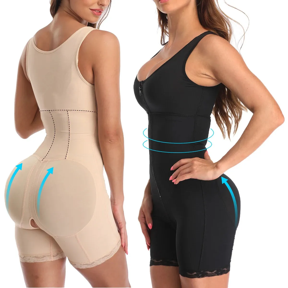 Zip cintura encaje adelgazante talladora corsé control fajas glúteos levantador correa cuerpo ropa interior body mujeres más tamaño s6xl 240112