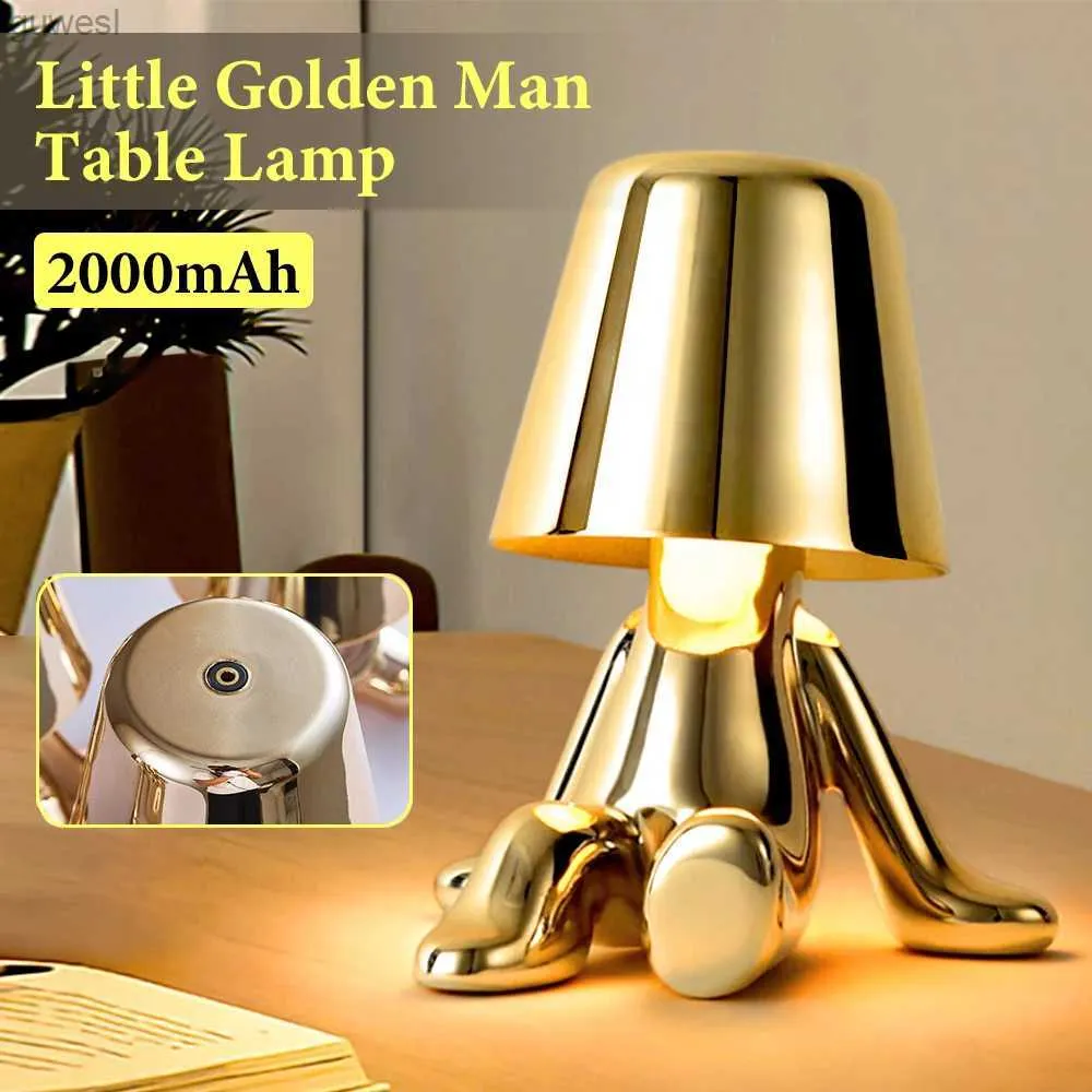 Nattljus Italien Little Golden Man bordslampa Touch Touch Switch LED Night Light Coffee Shop Bar Bedroom Decor Reading Lamp Mors dag Gift YQ240112