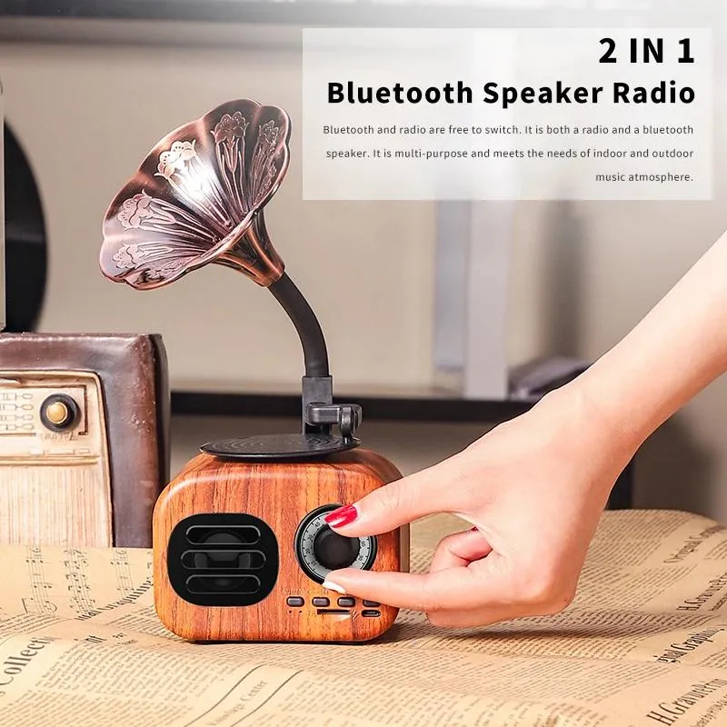 Högtalare Bluetooth -högtalare Retro Wood Portable Box Wireless Mini Speaker Outdoor For Sound System TF FM Radio Music Mp3 Subwoofer