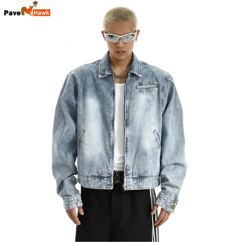 Retro Denim Jacket Men American Style Vintage myjnie krótki zamek błyskawiczny Kowbojny Kobiety Autumn Spring Hip Hop Street Bomber Owewear 240112