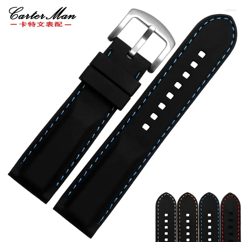 Assista Bandas 20mm 22mm 24mm Preto de Alta Qualidade Borracha Silicone Pulseira Impermeável Sport Strap Homens Pulseira