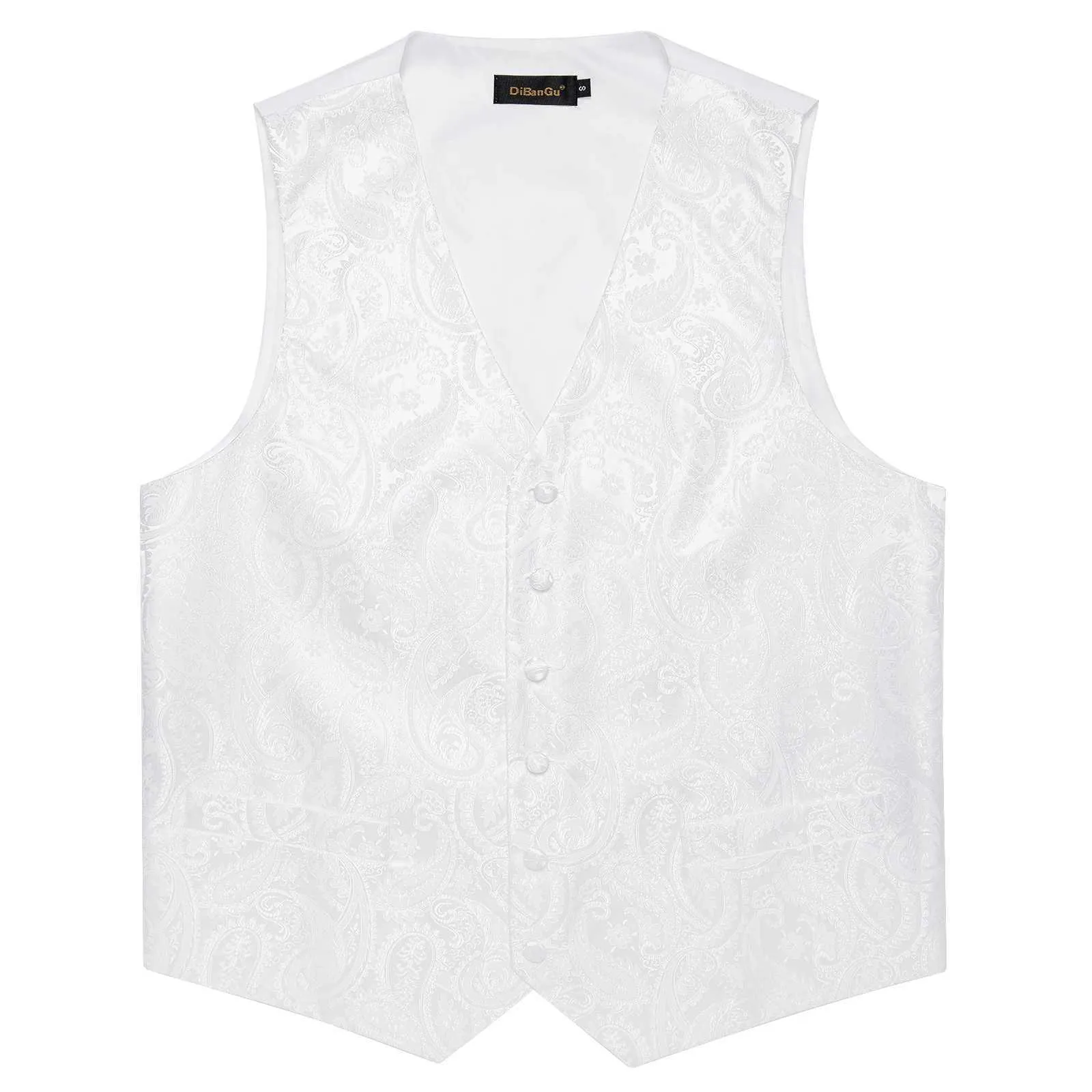 Men's Vests Pure White Wedding Vest for Man Sleeveless V-neck Satin Men Waistcoat Necktie Pocket Square Cuff Clip 5 PCS_voghion.com
