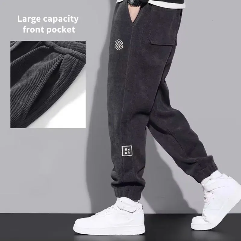 Thickened Fleece Pants Casual Cotton Trousers Winter Lambswool Pants Down Pants Men Jogging Sportwear Solid Drawstring Trousers 240111