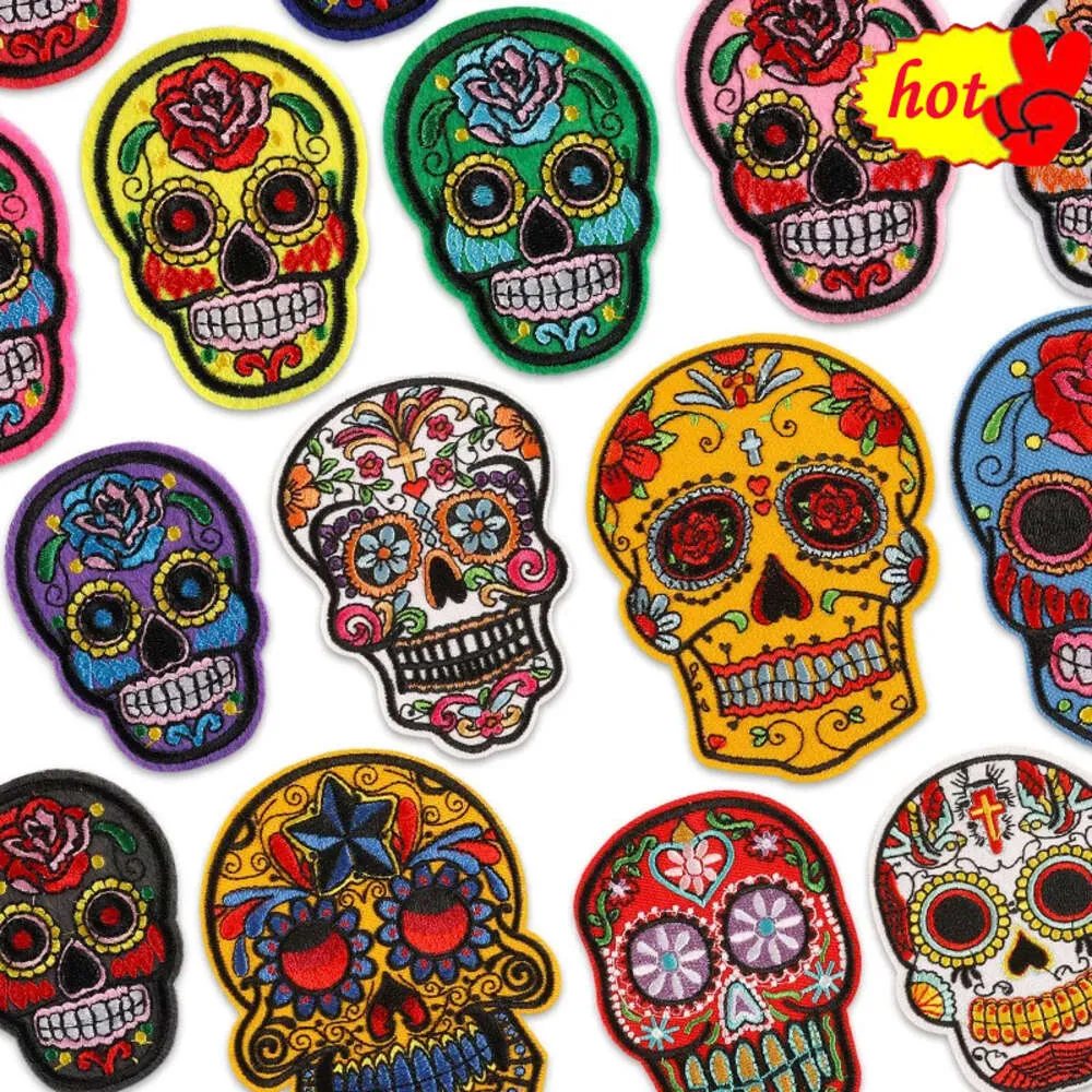 Skull Patch Thermocollant Rock Iron on for Clothing Designer Embroidered Punk Fabrics Badges Jacket Sew Mochila Parche Jeans Hat