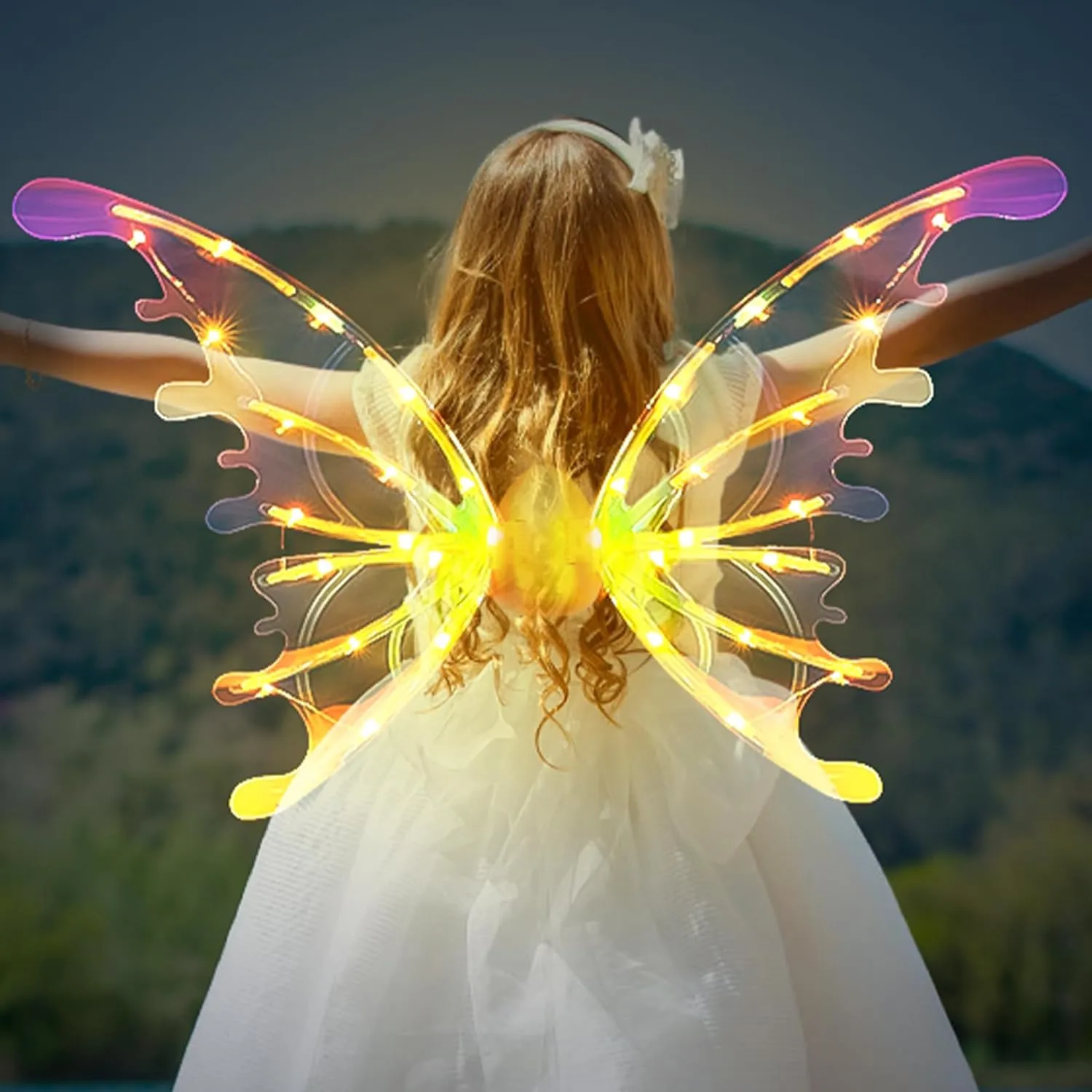 Ailes De Fée LED Musicales Mobiles – Papillon Lumineux – Costume Halloween Carnaval – 3 Modes – Taille Réglable