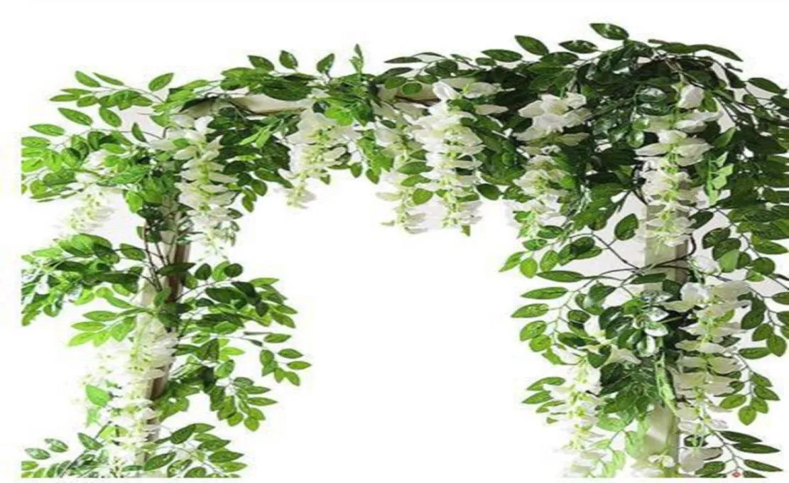 2M Glicine Fiori artificiali Vite Ghirlanda Arco di nozze Decorazione Piante finte Fogliame Rattan Trailing Fiori finti Decorazioni per la casa2439524