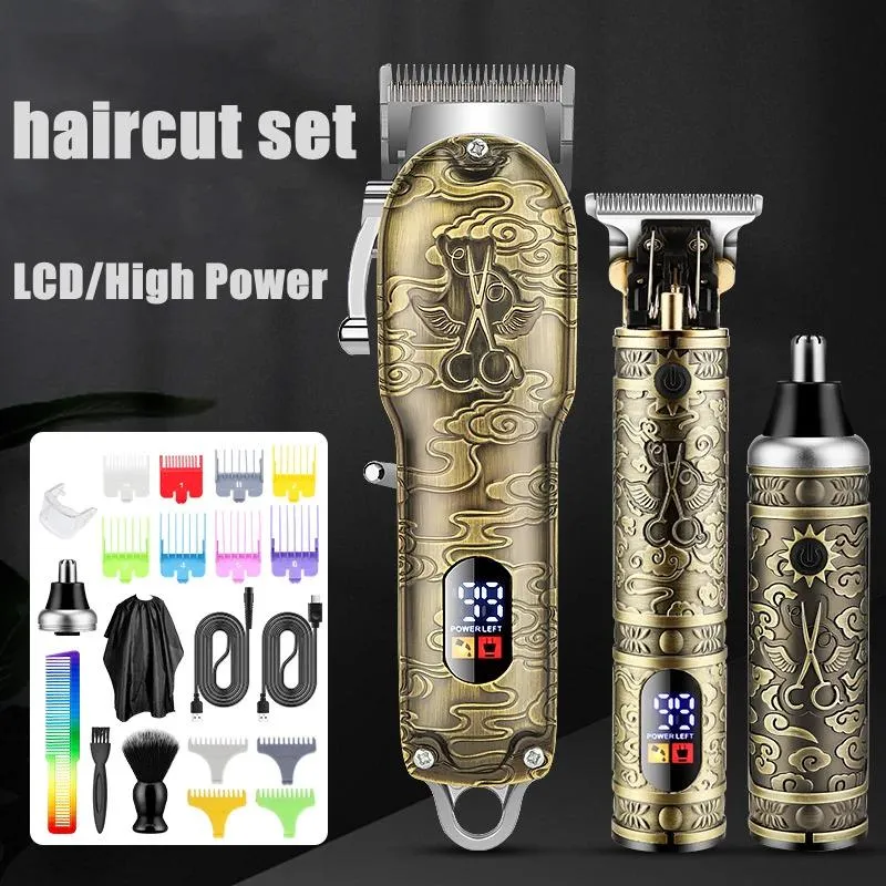 Trimmer Push and Shear Barber Set Professional Electric Oil Head Push and Shear Carving Pusher Razor Nose Hair Device Gift Box Clipper